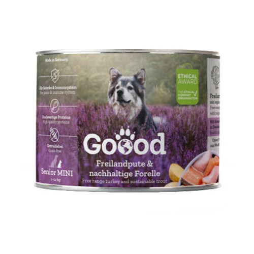 Goood Mini Senior Dog Food - Tin - Free Range Turkey & Sustainable Trout 4 Goood Mini Senior Dog Food - Tin - Free Range Turkey & Sustainable Trout - Image 2
